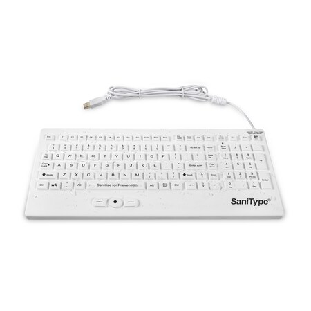 Sanitype Hygienic And Sanitary Typing Washable Industrial Rigid Keyboard with Track Pointer by SaniType KBSTRC105SPi-W